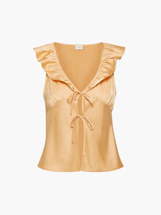 Wilfred Tops - Aritzia Tonka Satin Tie-Front Ruffle Blouse - Amber
